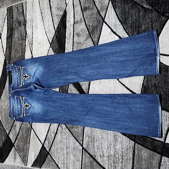 ROCK REVIVAL CHARLOTTE BLACK SEQUINS RHINESTONES EASY-FIT BOOT LEG DENIM JEAN - Picture 11 of 16